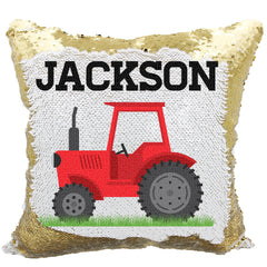 Handmade Personalized Tractor Truck Reversible Sequin Pillow Case