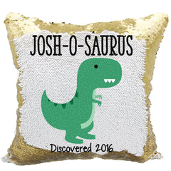Handmade Personalized O-Saurus Dinosaur Reversible Sequin Pillow Case
