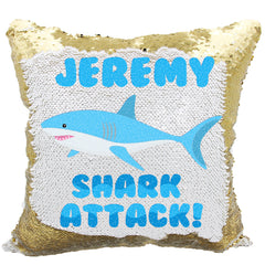 Handmade Personalized Shark Attack Reversible Sequin Pillow Case