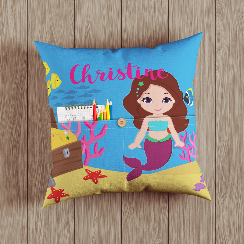 Mermaid Girl Personalized Throw Pillow with Pockets