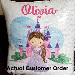 Handmade Personalized Princess Character Reversible Sequin Pillow Case