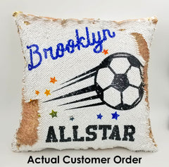 Handmade Personalized Soccer Allstar Reversible Sequin Pillow Case
