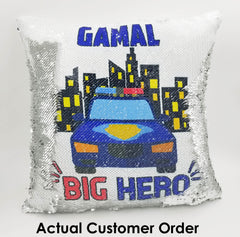 Handmade Personalized Police Hero Reversible Sequin Pillow Case
