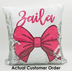 Handmade Personalized Pretty Bow Reversible Sequin Pillow Case