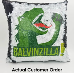 Handmade Personalized Godzilla Dinosaur Reversible Sequin Pillow Case