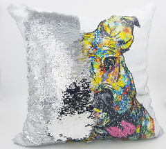 Handmade Reversible Sequin Pillow Case with Pit Bull Mosaic Design