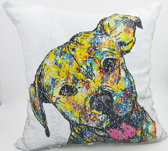 Handmade Reversible Sequin Pillow Case with Pit Bull Mosaic Design