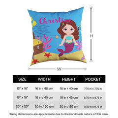 Mermaid Girl Personalized Throw Pillow with Pockets