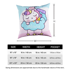 Sleepy Unicorn Personalized Throw Pillow with Pockets