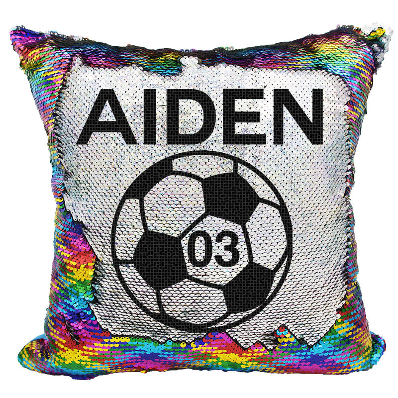 Handmade Personalized Soccer Ball Reversible Sequin Pillow Case