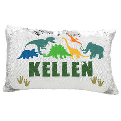 Handmade Personalized Dinosaur Footprints Rectangle Sequin Pillow Case