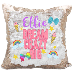 Handmade Personalized Dream Crazy Big Bow Quote Reversible Sequin Pillow Case
