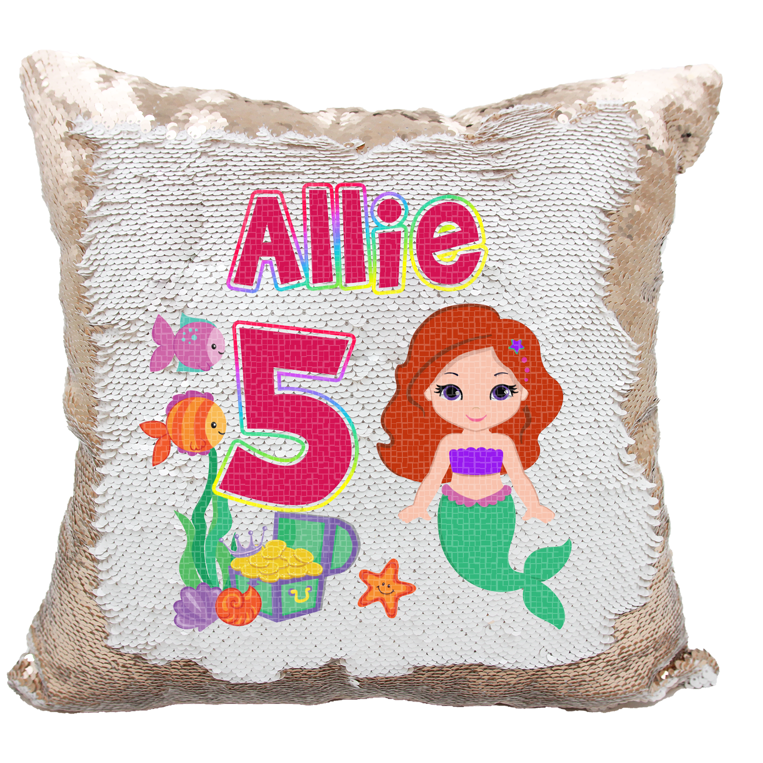 Handmade Personalized Birthday Mermaid Underwater Sequin Pillow