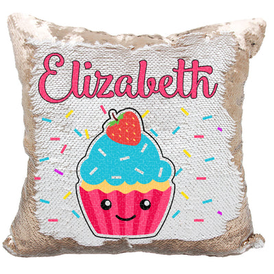 Handmade Personalized Confetti Birthday Cupcake Reversible Sequin Pillow Case