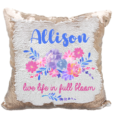 Handmade Personalized Live Life in Full Bloom Reversible Sequin Pillow Case