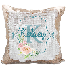 Handmade Personalized Floral Monogram Reversible Sequin Pillow Case