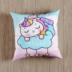 Sleepy Unicorn Personalized Throw Pillow with Pockets