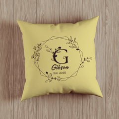 Floral Doodle Design Personalized Monogram Throw Pillow