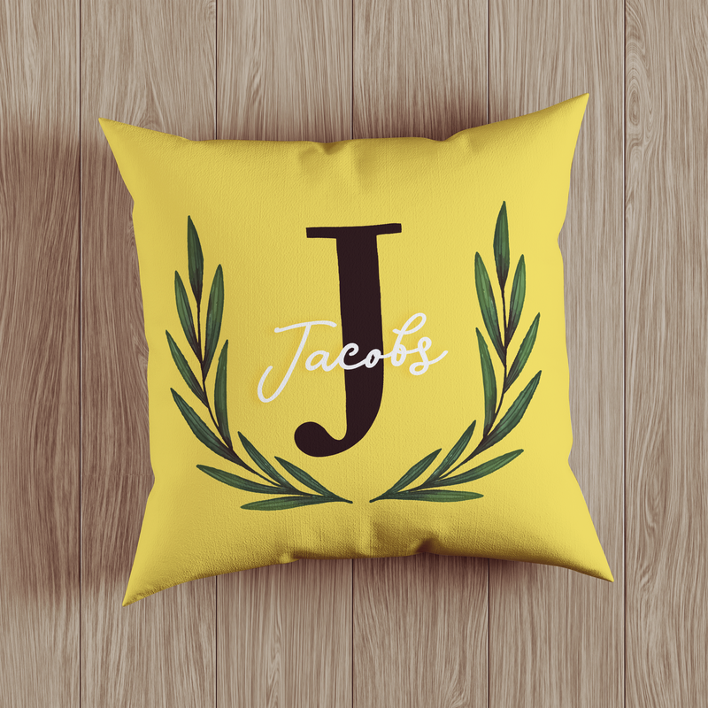 Laurel Leaves Design Personalized Monogram Throw Pillow