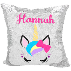 Handmade Personalized Unicorn Bow Sequin Pillow Case