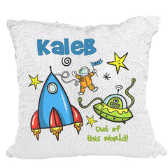 Handmade Personalized Space Explorer Reversible Sequin Pillow Case