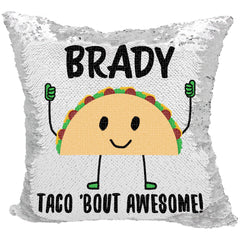 Handmade Personalized Taco Bout Awesome Reversible Sequin Pillow Case