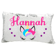 Handmade Personalized Bow Unicorn Rectangle Sequin Pillow Case