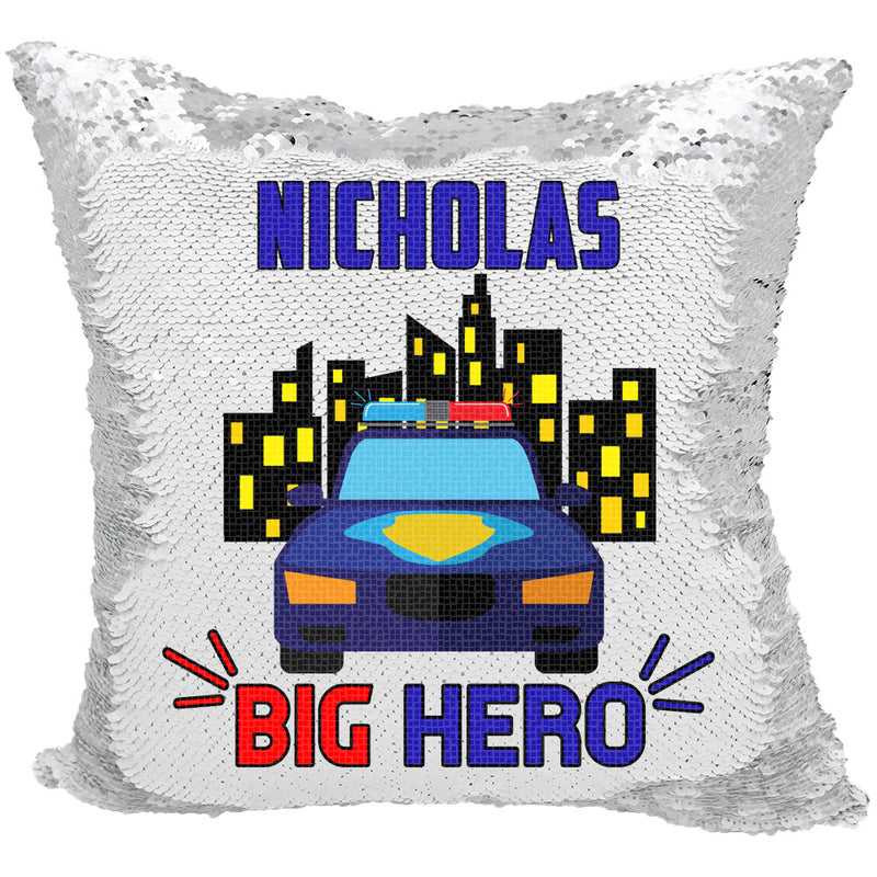 Handmade Personalized Police Hero Reversible Sequin Pillow Case