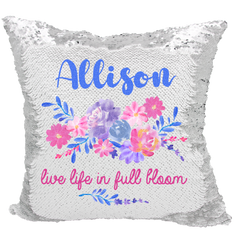 Handmade Personalized Live Life in Full Bloom Reversible Sequin Pillow Case