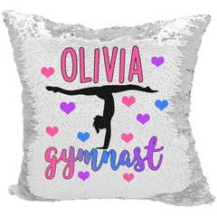 Handmade Personalized Gymnastics Heart Reversible Sequin Pillow Case