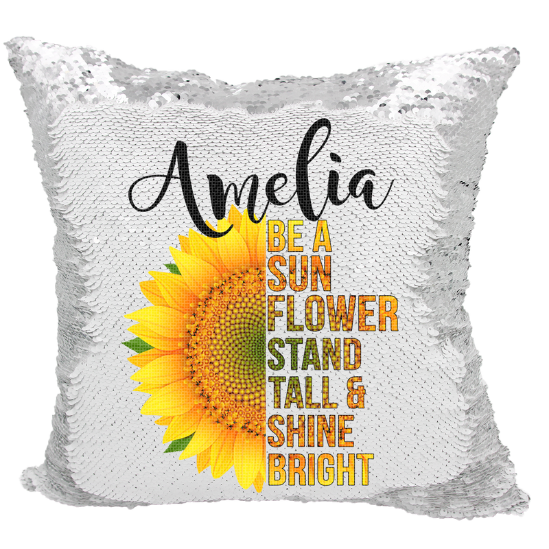 Handmade Personalized Be A Sunflower Quote Reversible Sequin Pillow Case