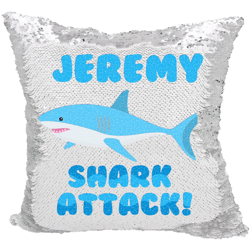 Handmade Personalized Shark Attack Reversible Sequin Pillow Case