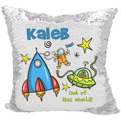 Handmade Personalized Space Explorer Reversible Sequin Pillow Case