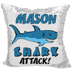 Handmade Personalized Shark Bite Reversible Sequin Pillow Case