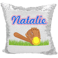 Handmade Personalized Softball Field Reversible Sequin Pillow Case