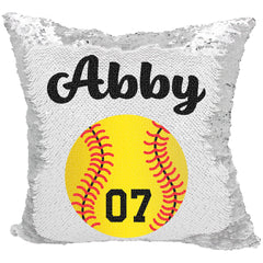 Handmade Personalized Softball Jersey Reversible Sequin Pillow Case